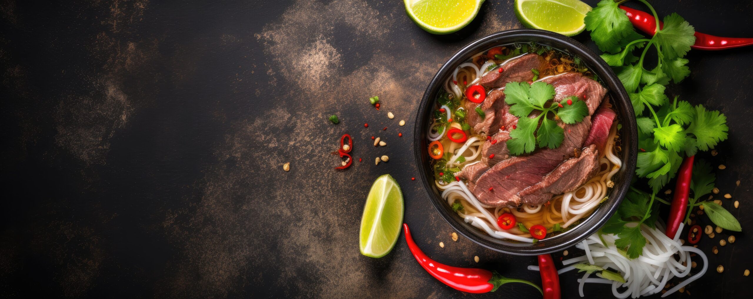 Vietnamese Asian Cuisine Pho Bo Traditional Soup With Beef Dark Backround Close Up Generative Ai (1)